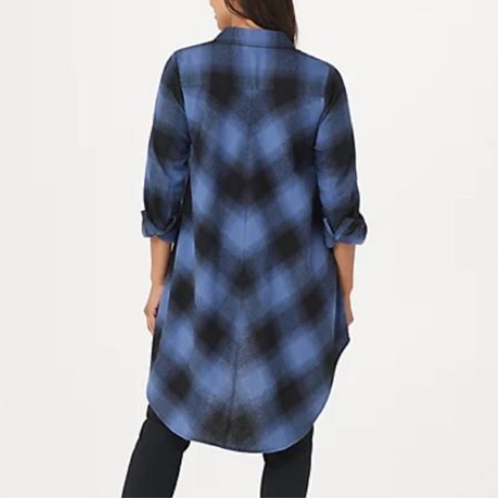 Lisa Rinna Plaid Button Front Hi-Low Hem Top 5159 - Picture 2 of 2